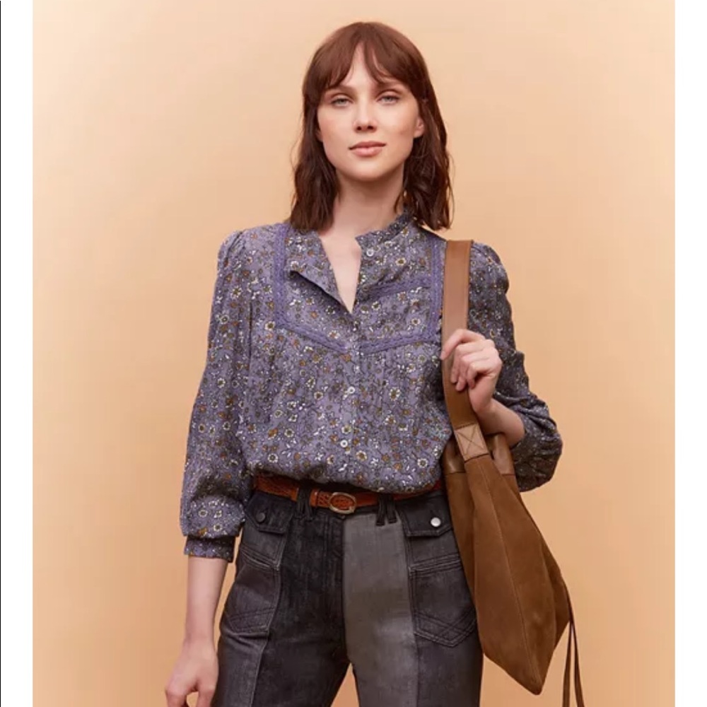 Gerard Darel Claus Lacel Trim Floral Blouse